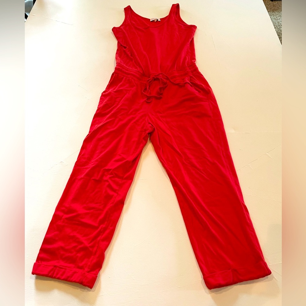 Michael Stars red knit, tie-waist, tank jumpsuit size small